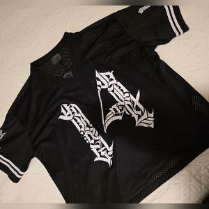 YoungLA Black Mesh Graphic Short-Sleeve Jersey with White Tribal Print